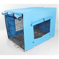 48' Portable Foldable Dog Cat Rabbit Collapsible Crate Pet Cage with Cover Mat Blue