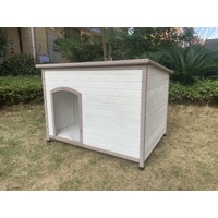 XXL Timber Pet Dog Kennel House Puppy Wooden Timber Cabin With Stripe White