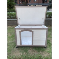 M Timber Pet Dog Kennel House Puppy Wooden Timber Cabin With Stripe White