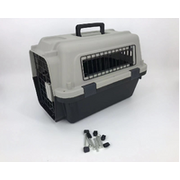 Medium Portable Pet Dog Cat Carrier Travel Bag Cage House Safety Lockable Kennel Grey