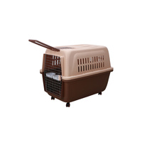 XL Plastic Kennels Pet Carrier Dog Cat Cage Crate With Handle and Removable Wheel Brown