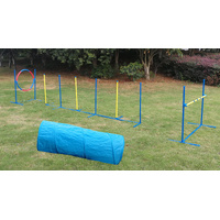 Portable Dog Puppy Training Practice Weave Poles Agility Post Exercise Tunnel Jump Tyre Set