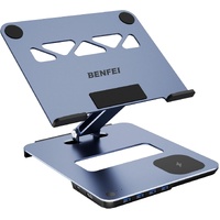 BENFEI 000366GY Laptop Stand with USB C Hub, Multi Function With USB and KVM Switch and 15W Wireless Charger