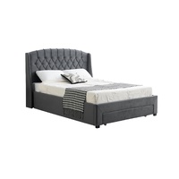 Paris Tall Tufted Velvet Dark Grey Bed with Storage Drawer - Queen