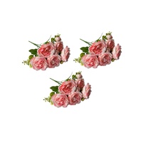 Artificial Rose Bunch – 31cm (Set of 3 Stems, 4 Flowers Each) - Coral