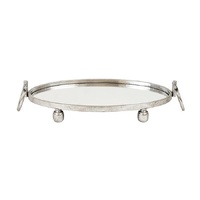Eliza Oval Iron Mirror Tray with Handles - Silver