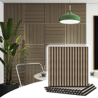 4 Pcs 60cm x 60cm Wall Panel Wood Slat Acoustic Panels Sound Absorbing Proof Panel for Wall Ceiling Decorative Walnut