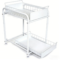 2 Tier Under Sink Storage Rack Kitchen Organizer Steel Frame with Removable Baskets & Suction Feet White