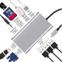 USB HUB C 10 in 1 Type C Adapter Dock 3 USB 3.0 Port 4K HDMI 1080P VGA RJ45 Ethernet