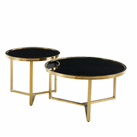 Interior Ave - Designer Giselle Black Glass & Brushed Gold Coffee Table Set