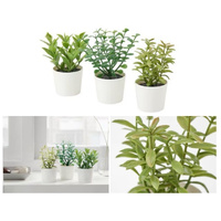 3 Pack of Artificial Herb Potted Plants in White Plastic 5cm Pot Interior Decoration