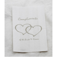 100 Pack Wedding Cake Bags Greaseproof Wax Paper Slice Take Home Favour Silver Heart n Message