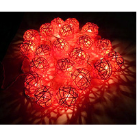 1 Set of Orange 5cm Rattan Cane 20 Ball Battery Powered 3m String Lights Christmas Gift Home Wedding Party Bedroom Decoration Table Centrepiece