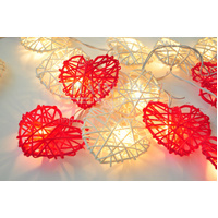20 Red and White 3D Hollowed Rattan Heart-Shaped 3M String Fairy Lights, Battery (AA) Indoor & Outdoor Decorations Wedding Valentines Romantic Room Ta