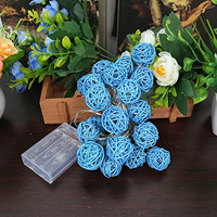 1 Set of Turquoise Blue 5cm Rattan Cane 50 Ball Battery Powered LONG 5m String Lights Christmas Gift Home Wedding Party Bedroom Decoration Table Centr