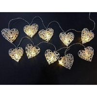20 White 3D Hollowed Rattan Heart-Shaped 3M String Fairy Lights, Battery (AA) Indoor & Outdoor Decorations Wedding Valentines Romantic Room Table Ligh