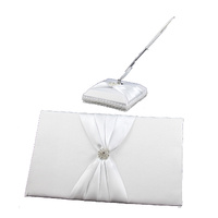 White Wedding Guest Book Register with Silver Pen Matching Stand Set 36 Lined Pages - White Sach Diamante Cover