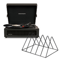 Crosley Voyager Bluetooth Portable Turntable - Black + Gadhouse Vinyl Rack Bundle - Black