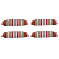 Pack of 4 Corban Rose Pink Based Striped Cushion Cover Multicoloured Rectangle 35x70cm