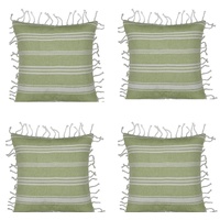 Pack of 4 Fresh Green & White Striped Cushion Cover with white knotted edging