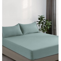 100% Vintage Washed Microfibre Fitted Sheet Set – Ultra Soft & Lightweight All-Season Fitted Sheet with 1 Pillowcase (Seafoam, Single Size)