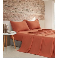 CleverPolly Vintage Washed Microfibre Sheet Set with 1 Pillowcase - Terracotta - Single