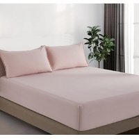 100% Vintage Washed Microfibre Fitted Sheet Set – Ultra Soft & Lightweight All-Season Fitted Sheet with 2 Pillowcases (Pink, Double Size)