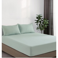 100% Vintage Washed Microfibre Fitted Sheet Set – Ultra Soft & Lightweight All-Season Fitted Sheet with 2 Pillowcases (Sage, Double Size)