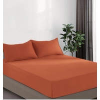 100% Vintage Washed Microfibre Fitted Sheet Set – Ultra Soft & Lightweight All-Season Fitted Sheet with 2 Pillowcases (Terracotta, Double Size)