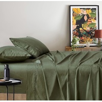 Gioia Casa Vintage Washed 100% Cotton Sheet Set with 2 Pillowcases - Khaki Green - Double