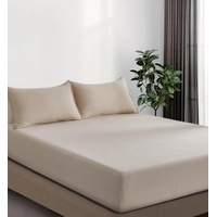 100% Vintage Washed Microfibre Fitted Sheet Set – Ultra Soft & Lightweight All-Season Fitted Sheet with 2 Pillowcases (Linen, Queen Size)