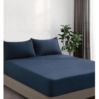 100% Vintage Washed Microfibre Fitted Sheet Set – Ultra Soft & Lightweight All-Season Fitted Sheet with 2 Pillowcases (Navy Blue, King Size)