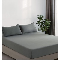 100% Vintage Washed Microfibre Fitted Sheet Set – Ultra Soft & Lightweight All-Season Fitted Sheet with 1 Pillowcase (Grey, King Single Size)