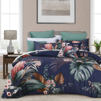 Bianca Balwyn Navy Cotton Sateen Botanical Quilt Cover Set Super King