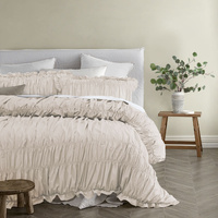 Vintage Design Homewares Haven Natural Washed Cotton Ruched Quilt Cover Set King