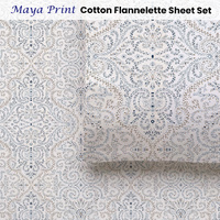 Accessorize Cotton Flannelette Sheet Set 40cm Wall Maya Print Queen
