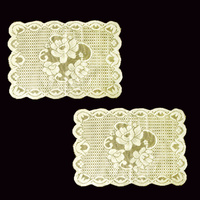 Floral Cream Set of 2 Polyester Lace Table Doilies 30 x 45 cm