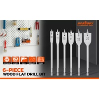 6-Pieces Flat Wood Boring Spade Drill Bit Set Drillbits 10-25mm Bits 1/4" Shank