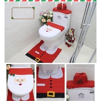 4pcs Christmas Toilet Seat Cover Rug Bathroom Set Santa Snowman Xmas Home Décor, Santa