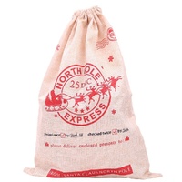 Large Christmas XMAS Hessian Santa Sack Stocking Bag Reindeer Children Gifts Bag, Hessian - North Pole Express