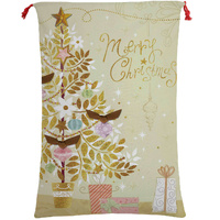 Large Christmas XMAS Hessian Santa Sack Stocking Bag Reindeer Children Gifts Bag, Merry Christmas Golden Tree