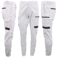 Men's Cargo Cotton Drill Work Pants UPF 50+ 13 Pockets Tradies Workwear Trousers, White, 28