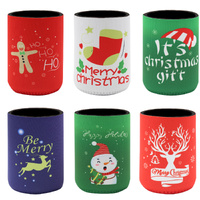 6x Christmas Stubby Stubbie Holders Beer Bottle Drink Can Cooler Santa Reindeer, E
