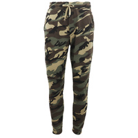 Men's Fleece Track Pants Military Camouflage Tactical Gym Trousers w Cuffed Hem, Green Camo, 2XL