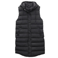 Women's Longline Padded Vest Hooded Jacket Puffer Puffy Quilted Zip Coat Gilet, Black, 18