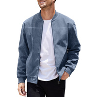 Men's Varsity Bomber Flight Jacket Breathable Windbreaker Zip Coat Faux Leather, Blue, 3XL