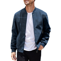 Men's Varsity Bomber Flight Jacket Breathable Windbreaker Zip Coat Faux Leather, Navy, 2XL