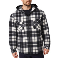 Men's Hooded Flannel Jacket Flannelette Plaid Fleece Shirt Zip Up Winter Coat, Black, M