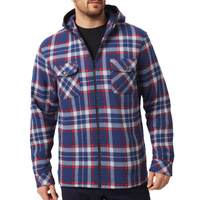 Men's Hooded Flannel Jacket Flannelette Plaid Fleece Shirt Zip Up Winter Coat, Blue, XL