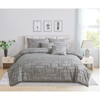 Tufted Jacquard Quilt/Doona/Duvet Cover Set - Grey - Super King Size